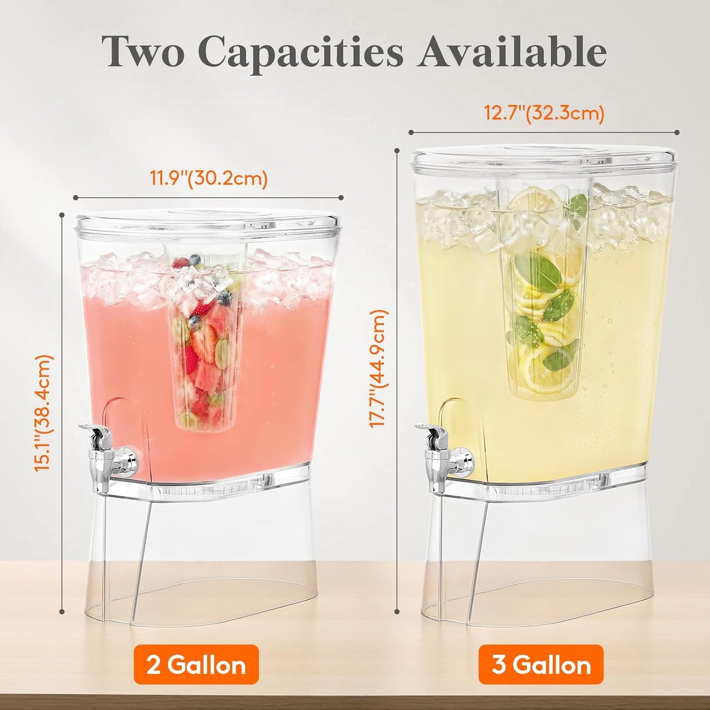 Lifewit 2 Gallon Drink Dispenser for Parties, Large Plastic Beverage Container with Fruit Infuser & Leak-Proof Spigot, BPA Free Water Pitcher for Juice/Tea/Lemonade - Ideal for Bar & Outdoor, 2 Pcs