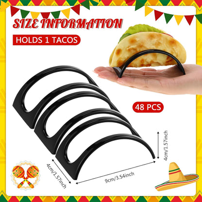 Baderke 24 Pcs Single Taco Holder Stand Black Plastic Tray Plates Mexico Taco Holder for Tuesday Night Carnival Backyard Party Supplies, Dishwasher Microwave Safe