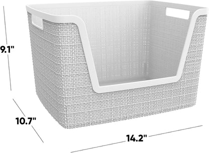 Curver Set of 4 Large 18L Easy Access Jute Decorative Plastic Organization and Storage Baskets - Perfect Bins for Home Office, Closet Shelves, Kitchen Pantry and All Bedroom Essentials, Black
