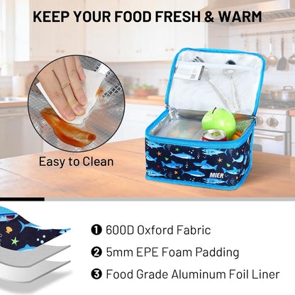MIER Small Lunch Bag for Kids & Adults Compact Insulated Lunch Box Portable Thermal Mini Cooler for Work School Travel, Bluesteel