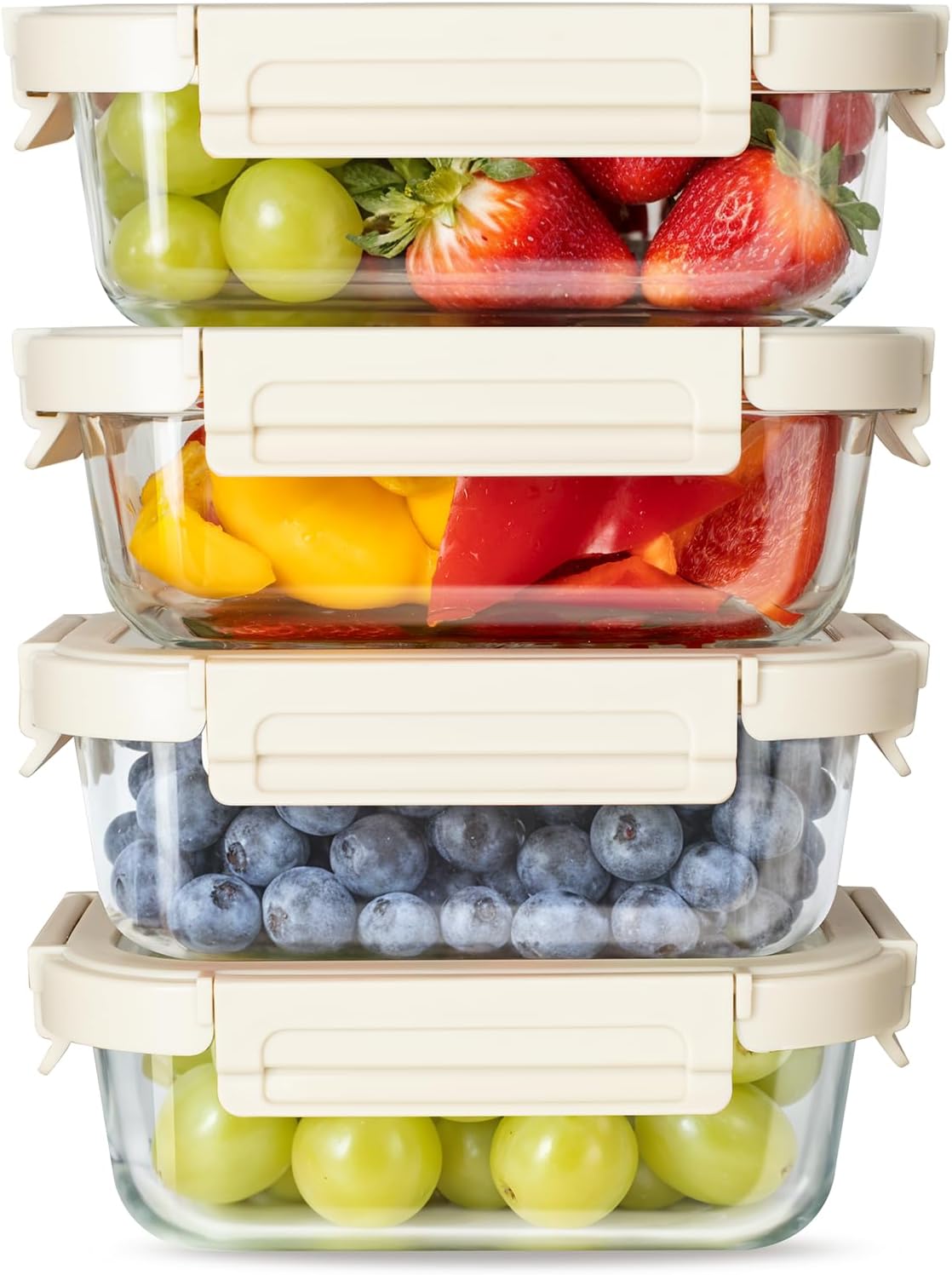 Miibox Food Meal Prep Containers with Exclusive Glass Lids, Glass Storage Containers with Lids, BPA-Free, Glass Lunch Boxes for Lunch, Pantry Organizers and Storage, Freezer to Oven Safe, Leak Proof