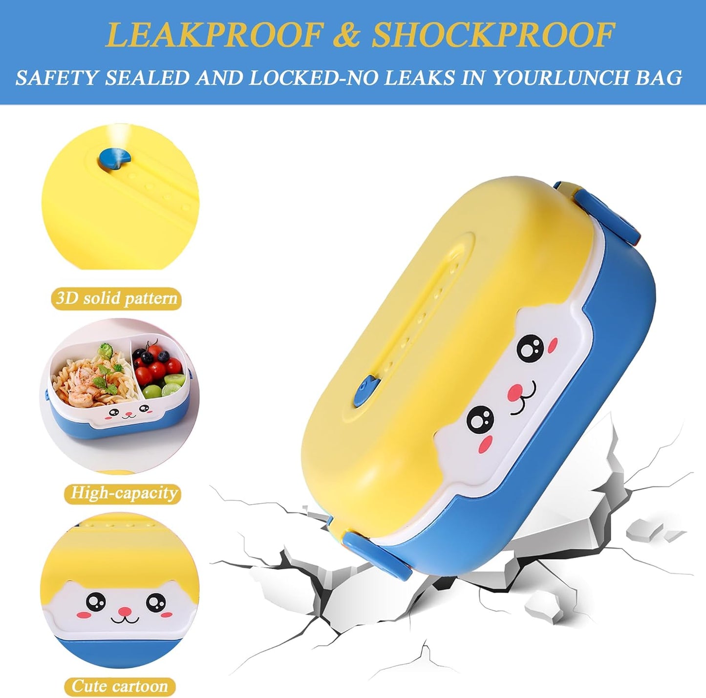 Cute Bento Box, with Cutlery Set Portable Lunch Box, 700ML Leak-proof 2 Compartment Lunch Container, Reusable Snack Box, Microwave/Dishwasher/Freezer Safe, BPA Free, Snack Container (Purple)