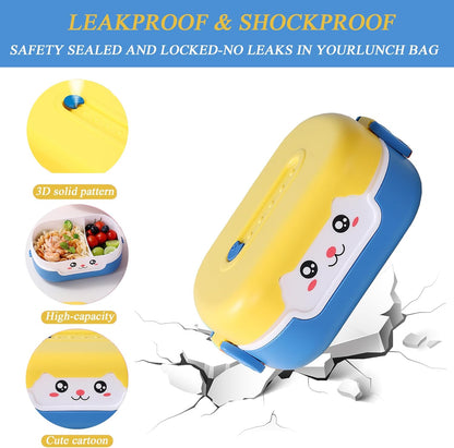 Cute Bento Box, with Cutlery Set Portable Lunch Box, 700ML Leak-proof 2 Compartment Lunch Container, Reusable Snack Box, Microwave/Dishwasher/Freezer Safe, BPA Free, Snack Container (Purple)