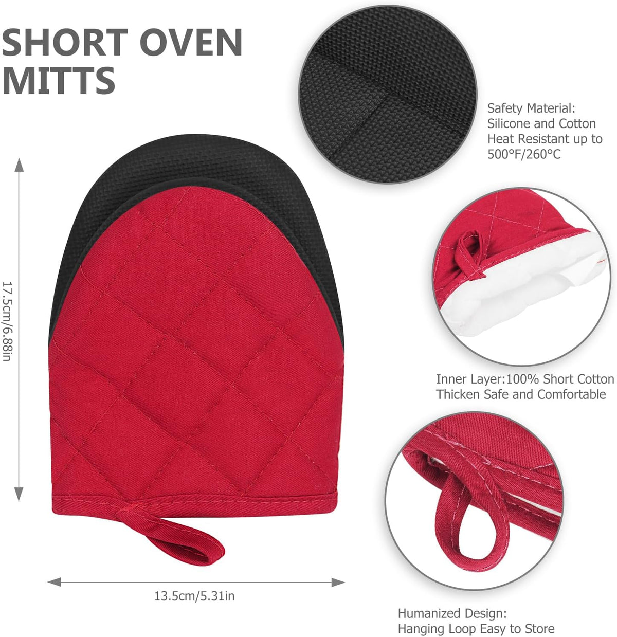 Goldmeet Mini Oven Mitts 2-Pack, 7"x5.5", 500°F Silicone Grip, Gray