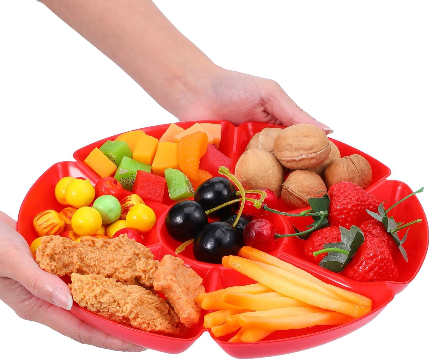 8-Pack Plastic Divided Serving Trays with 100 Forks, 7-Compartment Round Chip & Dip Plates, 10.4" Snack Platters for Party, Candy, Nuts, Fruits (8 Vibrant Colors)