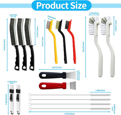 16Pcs Crevice Cleaning Brush Set, Hard Bristle Scrub Brushes Tools for Deep Cleaning Gap,Window Groove Cleaning Brush for Sliding Door, Sill, Tile Lines, Shutter, Corner, Sink, Teapot, Bottle (16 Pcs)