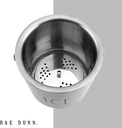 Rae Dunn Ice Bucket with Scoop - Stainless Steel Bucket with Handle, Lid and Ice Scooper - 4 Qt. Storage Bin for Ice Cubes for Bars, Parties, Backyard Barbeques, Picnics, and Camping (Black)