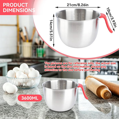 Stainless Steel Mixing Bowl, Non Slip Mixing Bowls with Handle and Pour Spout for Kitchen Egg Whisking Salad Serving Baking Cooking (3600ML)