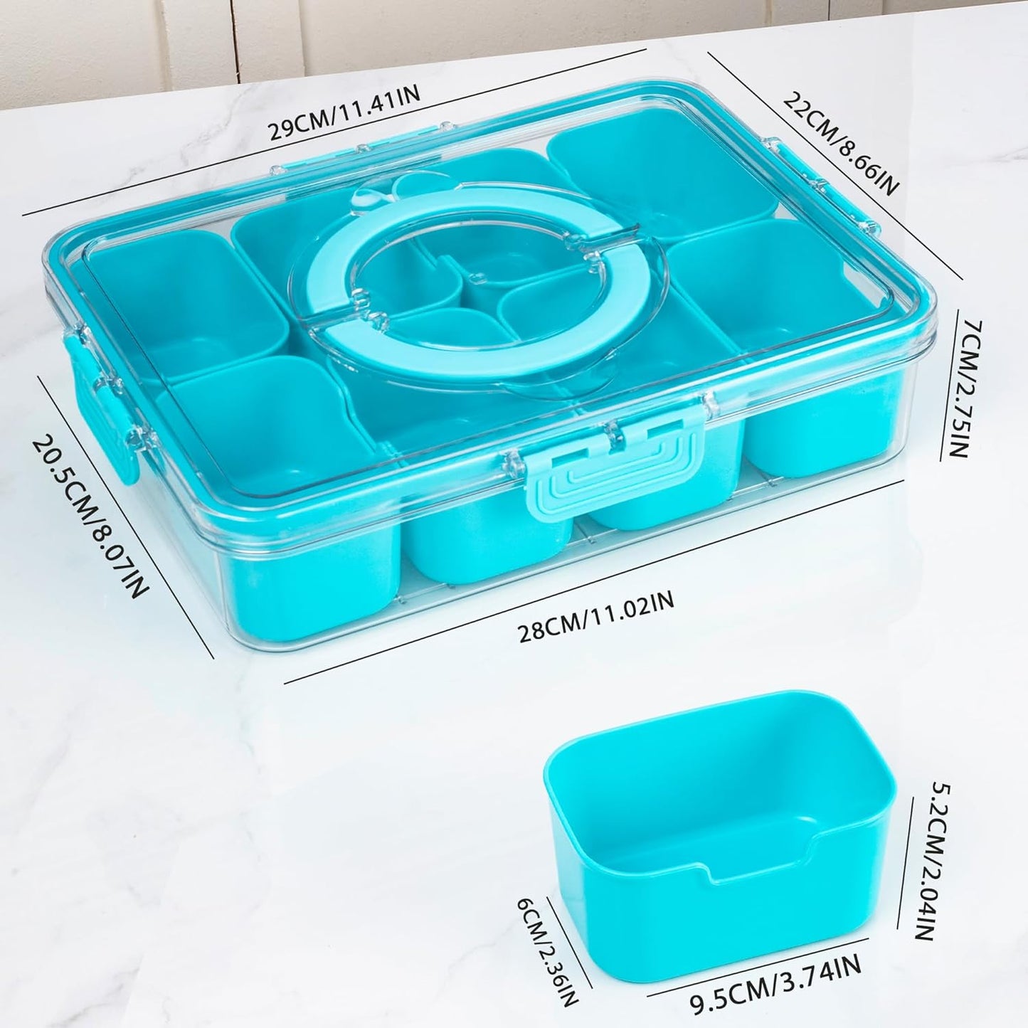 WACOI Divided Snack Serving Tray with Lid and Handle travel Snackle Box Charcuterie Container Portable Storage Organizer for Candy, Fruits, Nuts, Snacks 1Pack White