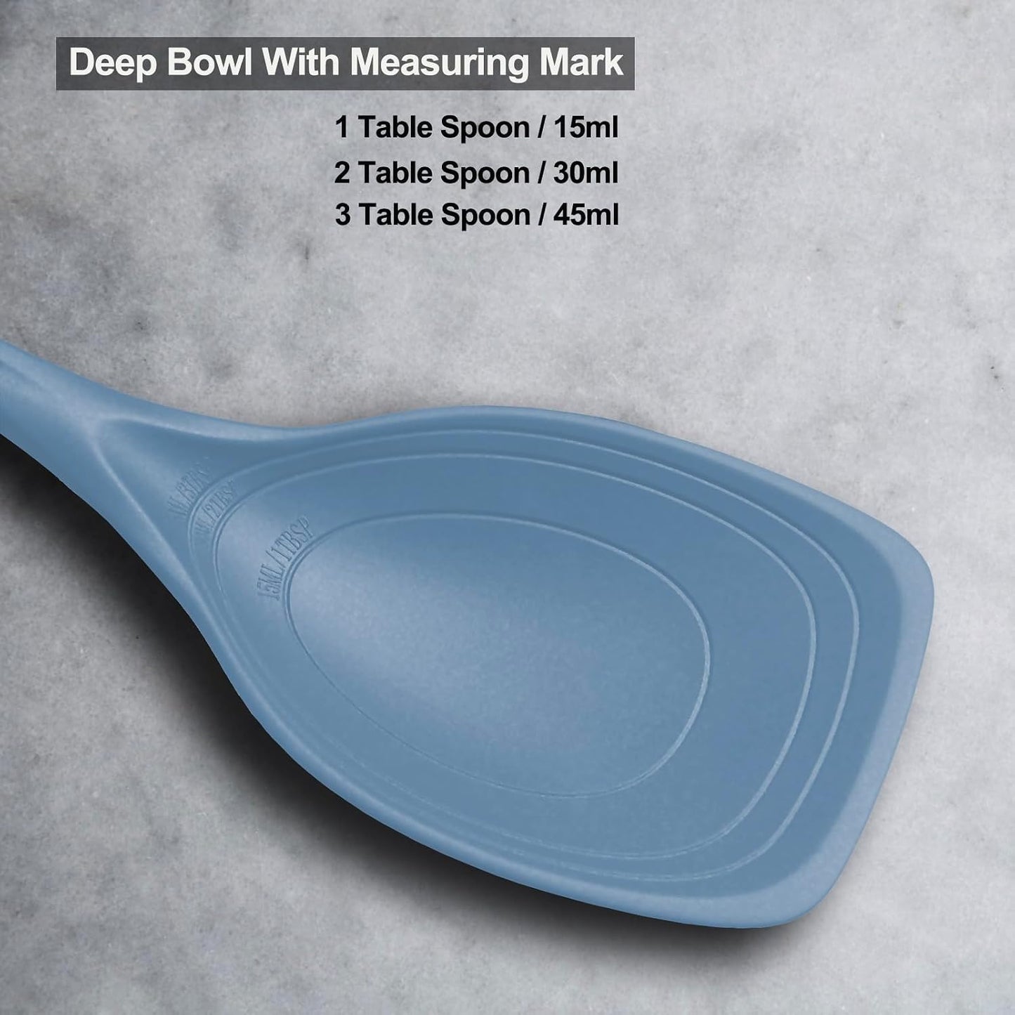 Large Silicone Cooking Spoon, Non-Stick Solid Spoon set with Deep Bolw and Measurement Mark for Mixing, Serving, Draining, Scooping, Scraping, Heat Resistant Kitchen Utensils, Black