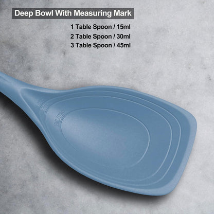 Large Silicone Cooking Spoon, Non-Stick Solid Spoon set with Deep Bolw and Measurement Mark for Mixing, Serving, Draining, Scooping, Scraping, Heat Resistant Kitchen Utensils, Black