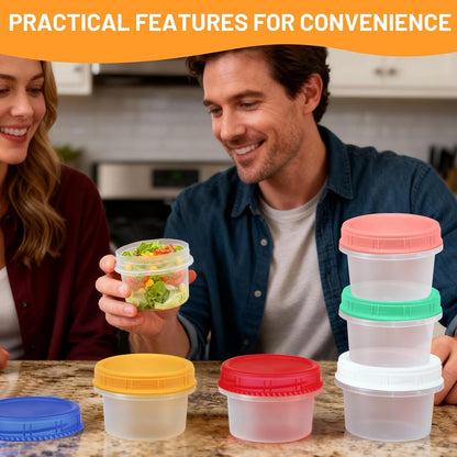 12 Pack Freezer Containers with Screw On Lids, 10oz Stackable Reusable Food Storage Container, Airtight Plastic Storage Containers with Twist Top Lids for Food Sauce Jello Soup