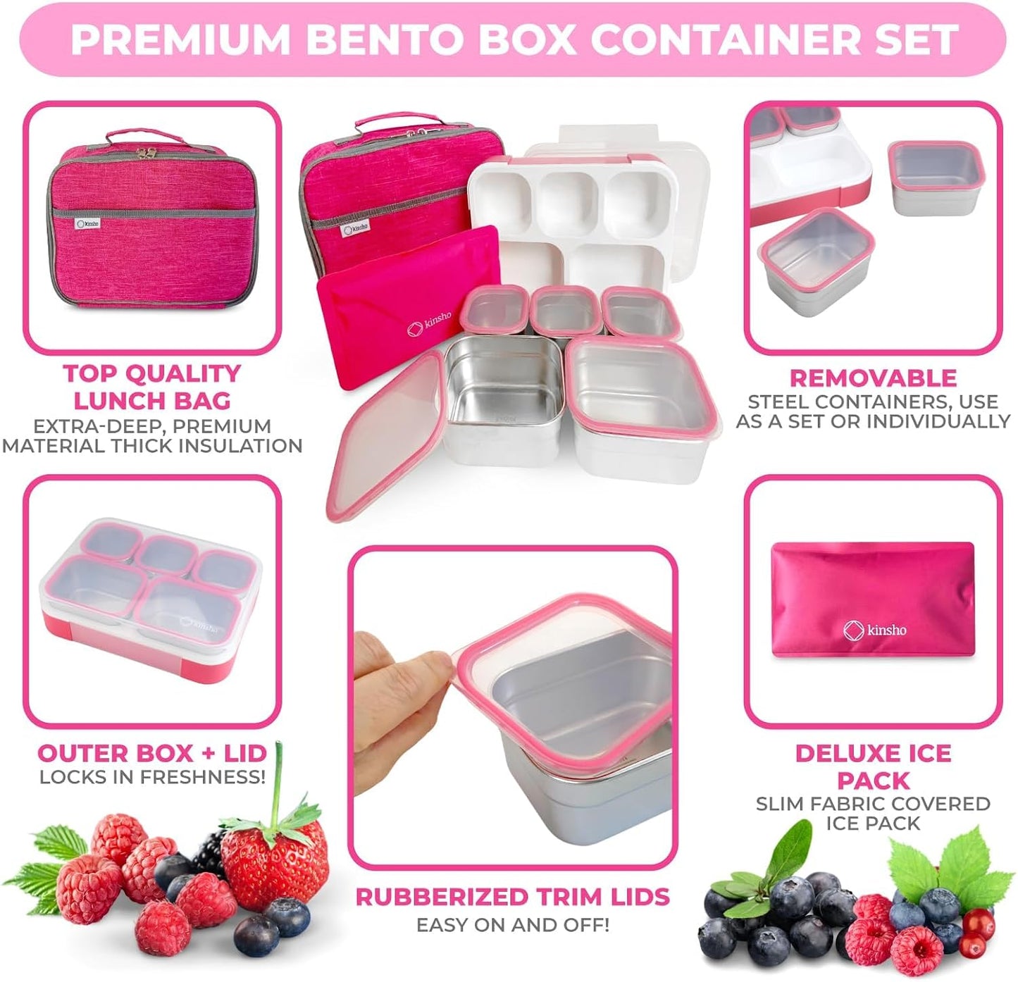 Stainless Steel Bento Lunch Box Set For Adults, Kids - Insulated Bag And Ice Pack - Leak-Proof Metal Compartment Meal Prep Food & Snack Containers For Work Travel School Daycare, 42 Oz Grey Black