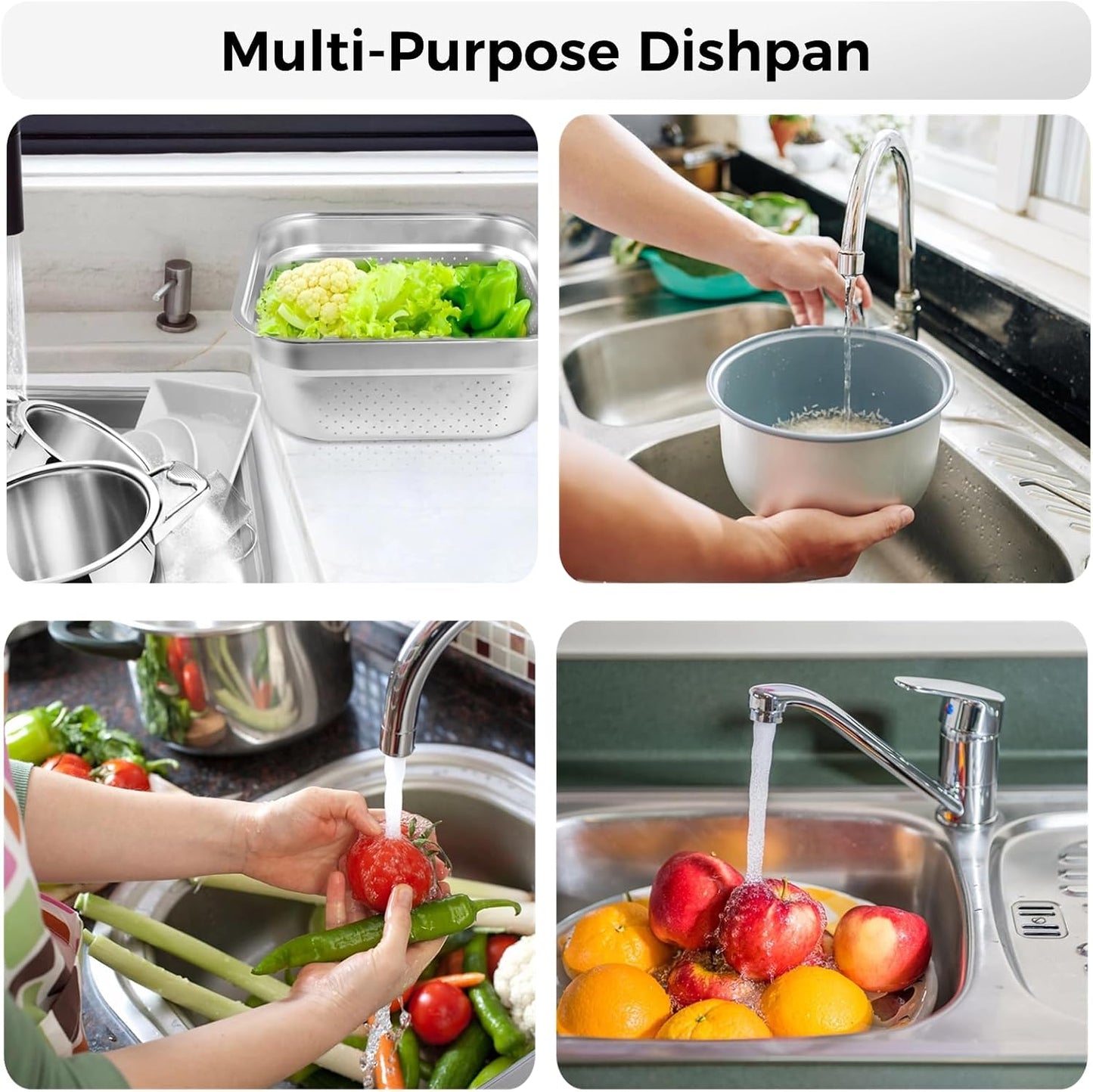 yeesport 2-in-1 Washing Up Bowl Set, Stainless Steel Dish Tub with Colander, Fruit Vegetable Washing Basin, Multi-purpose Bowl Kit for Washing and Draining Rice, Pasta, Food Strainer Mixing Bowl