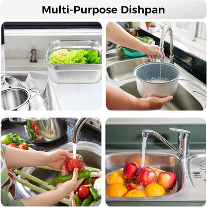 yeesport 2-in-1 Washing Up Bowl Set, Stainless Steel Dish Tub with Colander, Fruit Vegetable Washing Basin, Multi-purpose Bowl Kit for Washing and Draining Rice, Pasta, Food Strainer Mixing Bowl