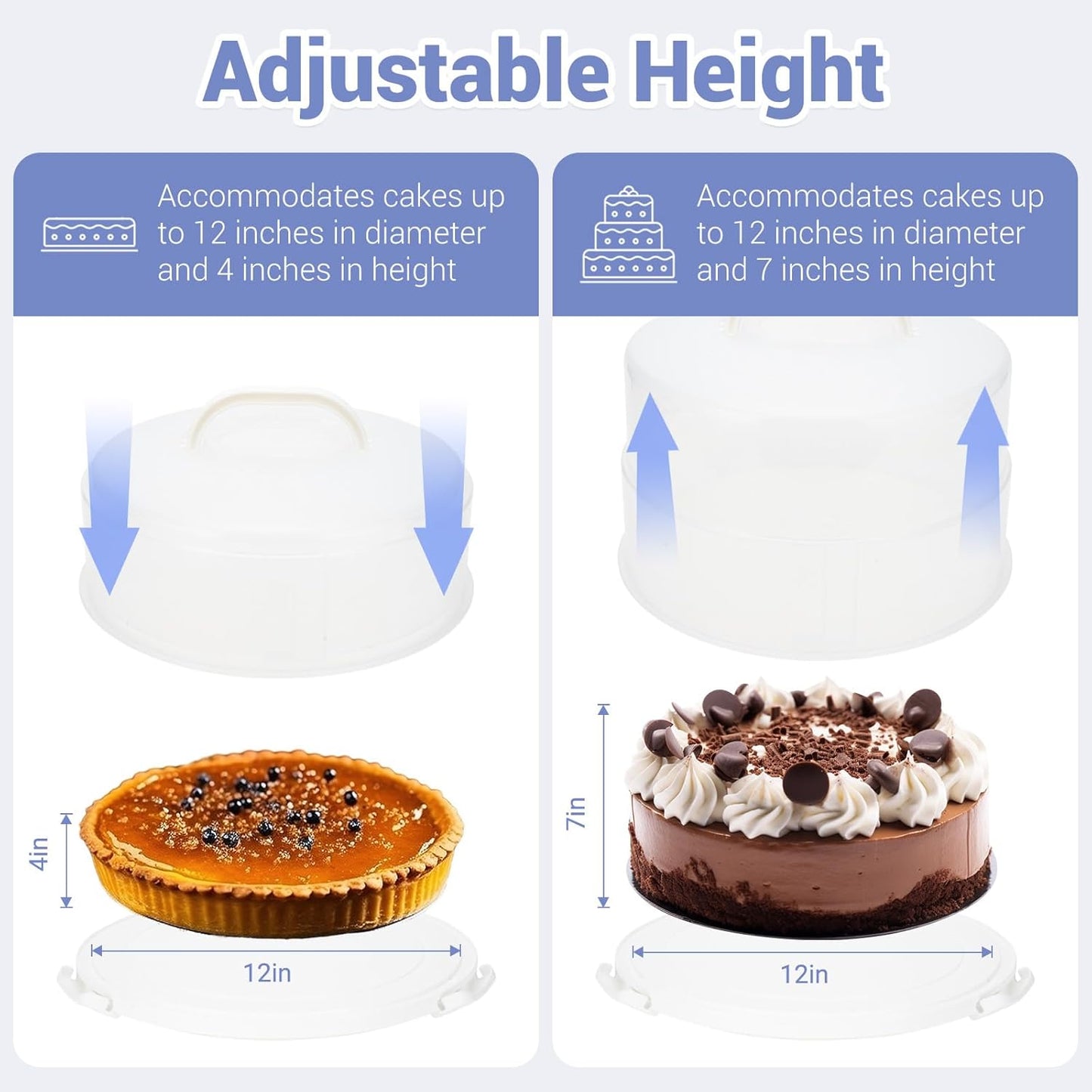 12 Inch Cake Carrier with Lid and Handle – Heavy-Duty Cake Container for Baking Events & Outdoor Trips | Adjustable Height,Portable Food Cake Carrier Storage Solution for Picnics & Camping