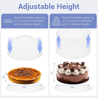 12 Inch Cake Carrier with Lid and Handle – Heavy-Duty Cake Container for Baking Events & Outdoor Trips | Adjustable Height,Portable Food Cake Carrier Storage Solution for Picnics & Camping