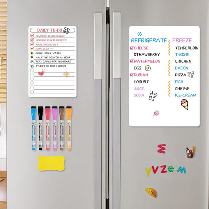 6 Pack Magnetic Dry Erase Board, 3 Pack 8'' x 12'' & 3 Pack 5'' x 8'' Magnetic Whiteboard for Fridge, Magnetism Notepad for Fridge with 6 Markers, 1 Eraser