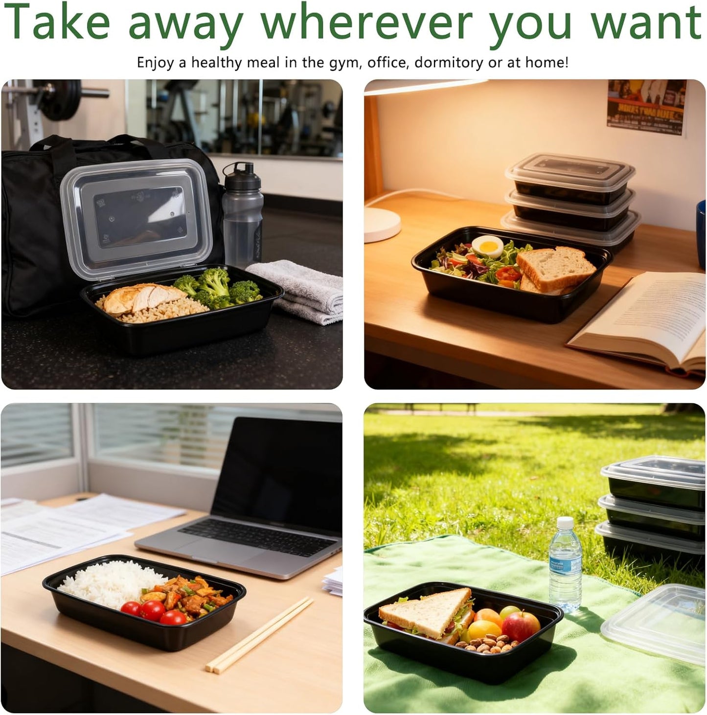10Pack 35OZ Meal Prep Containers Reusable with Lids, Food Storage Containers To Go for Lunch, Disposable Plastic Bento Box to Take out or Home, Microwave/Freezer/Dishwasher Safe