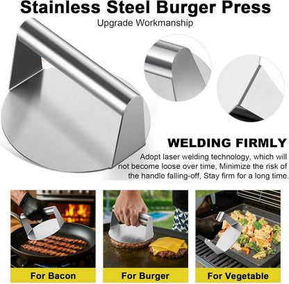 Smash Burger Kit Griddle Accessories (6Pcs), Joyfair 9in Basting Cover with Grill Spatula & Bacon Press Set, Stainless Steel Hamburger Turner, Melting Dome, Patty Press for Outdoor BBQ Kitchen Cooking