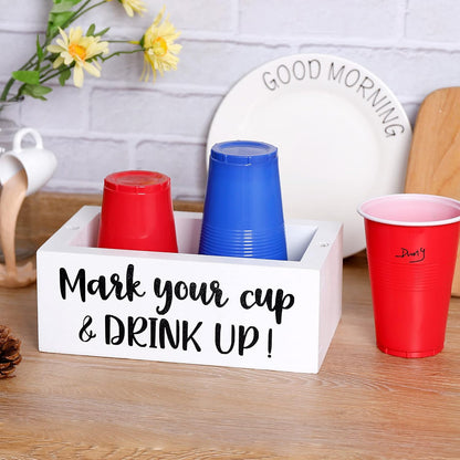 Single Cup Holder with Marker Slot Party Cup Dispenser Mark Your Cup and Drink Up Drink Dispensers for Parties Housewarming Hostess Gift Cup Holder Countertop 2 Sides Designs