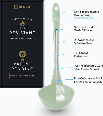 DI ORO Silicone Ladle - Soup & Serving, 600F Heat Resistant, Black