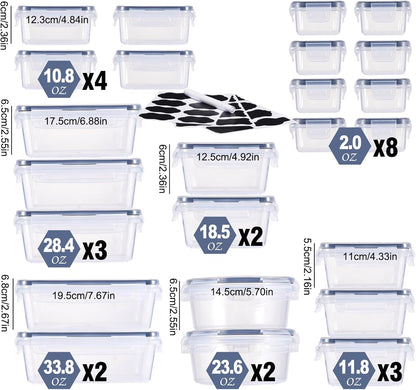Food Storage Container Set, 50 Piece, Clear Plastic, Airtight Leak-Proof Lids, Meal Prep and Kitchen Organization