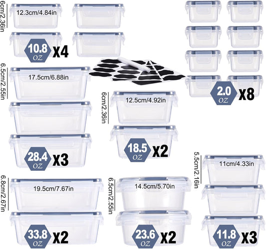 Food Storage Container Set, 50 Piece, Clear Plastic, Airtight Leak-Proof Lids, Meal Prep and Kitchen Organization