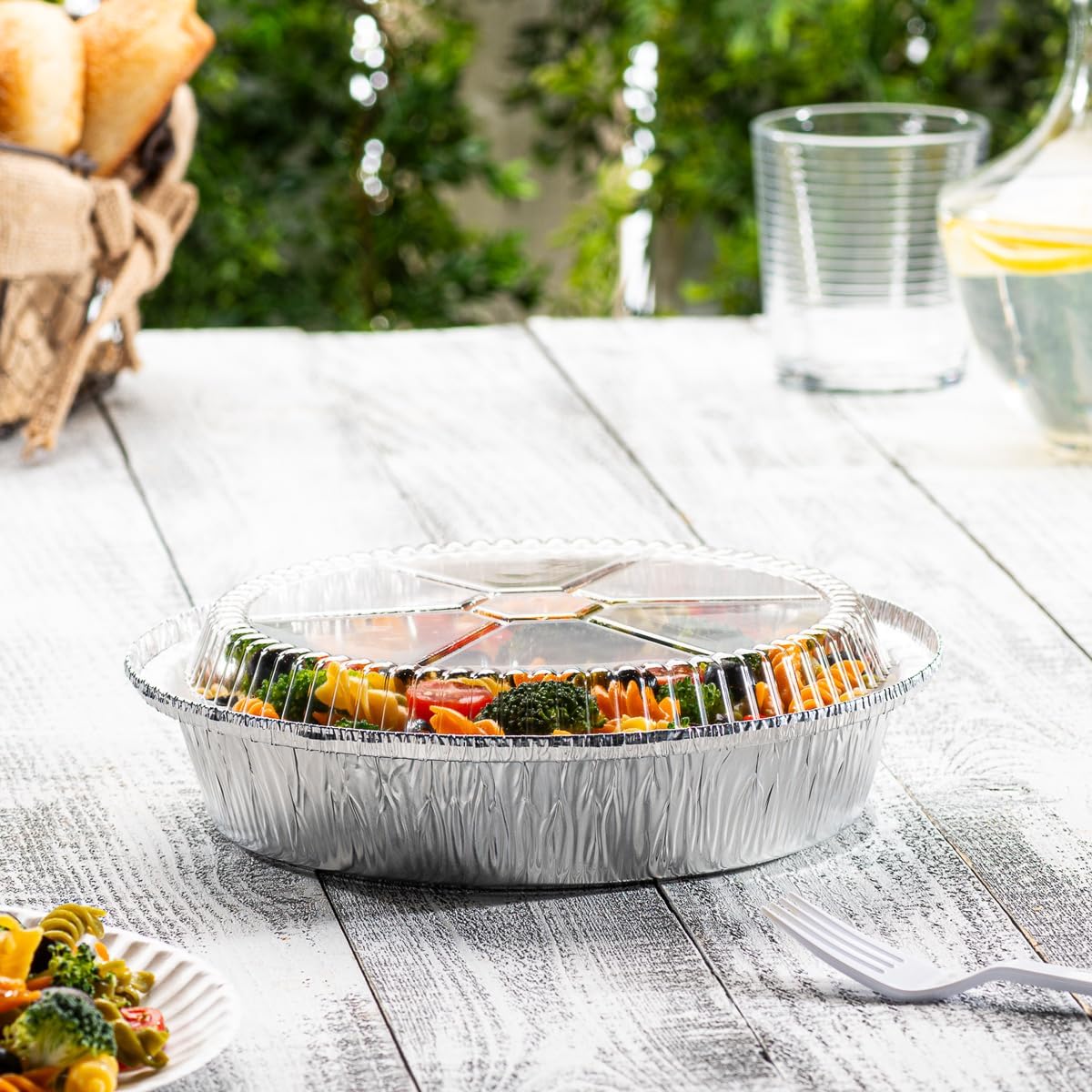 GUSTO [1 lb - 50 Count Disposable Aluminum Foil Pans with Clear Dome Lids, 5x4 Takeout Pans – Great for Baking, Cooking, Storage, and Freezing (Formerly Comfy Package)