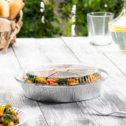 GUSTO [1 lb - 50 Count Disposable Aluminum Foil Pans with Clear Dome Lids, 5x4 Takeout Pans – Great for Baking, Cooking, Storage, and Freezing (Formerly Comfy Package)
