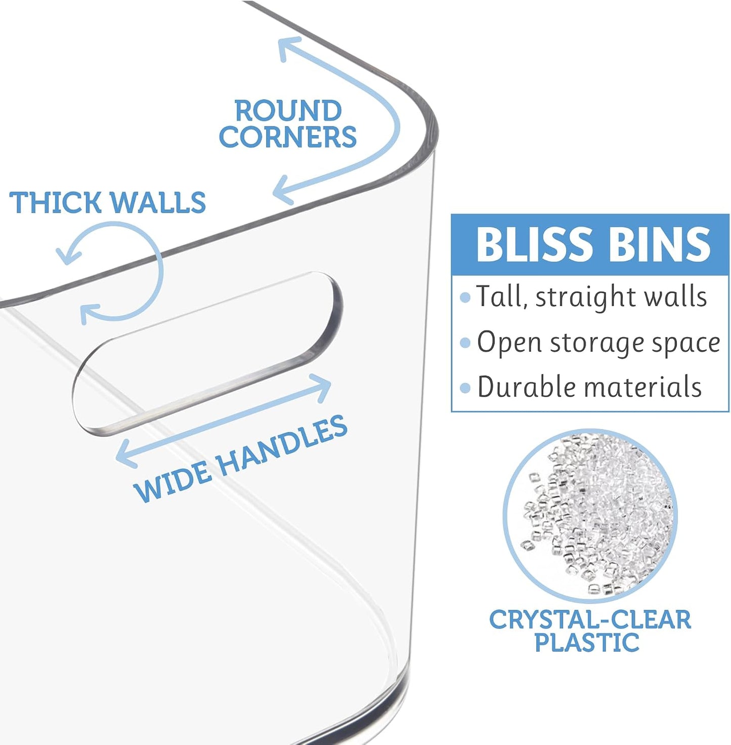 STORi Bliss 10" x 6" Open Clear Pantry Organizer Bin, Set of 4, Plastic Containers with Handle for Kitchen, Fridge, Cabinet, Closet, Bathroom, Undersink Storage Made in USA