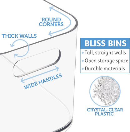 STORi Bliss 10" x 6" Open Clear Pantry Organizer Bin, Set of 4, Plastic Containers with Handle for Kitchen, Fridge, Cabinet, Closet, Bathroom, Undersink Storage Made in USA