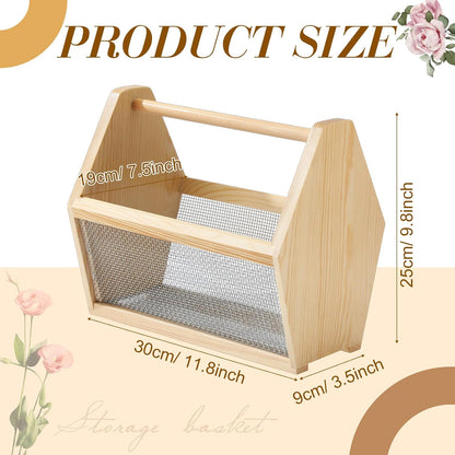 Colingmill Garden Hod Harvest Basket for Women Father Gift Garden Harvesting Basket 20 x 6 x 8 Inch Pine and Metal Mesh Gardening Hod with Handle Vegetable Fruit Gathering Gardener Supply