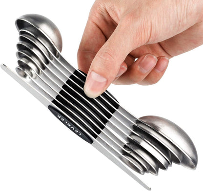 Magnetic Measuring Spoons Set of 8 Stainless Steel Dual Sided Stackable Measuring Spoons Nesting Teaspoons Tablespoons for Measuring Dry and Liquid Ingredients