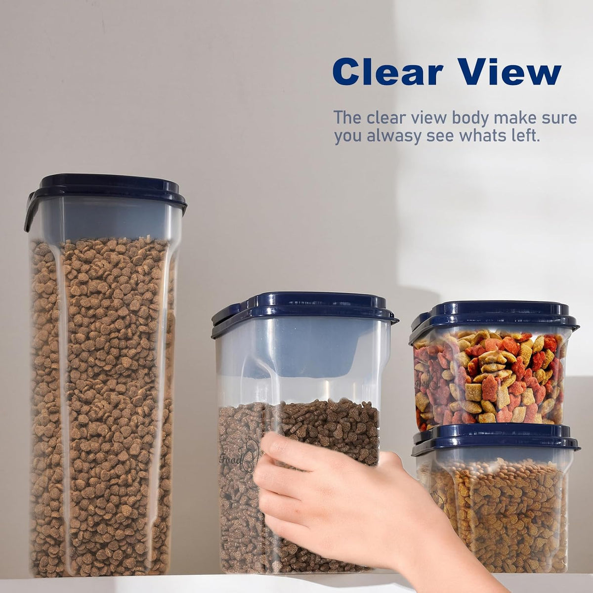 Cat Food Storage Container Combo (4.2QT and 1.6QT),2 Pcs Airtight Pet Food Containers with Pour Spout,Cat Treat Bin with Measuring Cup,Travel Cat Dog Food Container,BPA Free,Easy Grip