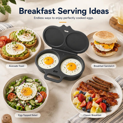 Dual Cavity Microwave Egg Poacher, 2027 New 2-Egg Cooker with Lid，Dark Grey