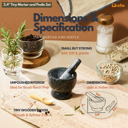 2.4" Tiny Mortar and Pestle Set with Wooden Spoon