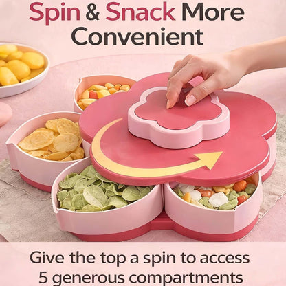 Divided Spin and Snack Tray, Rotating Serving Tray with Lid - Spinning Divided Tray for Snacks, Dips, Veggies, Fruit, Lazy Susan Organizer for Kitchen Party Picnic Travel (2, Blue)