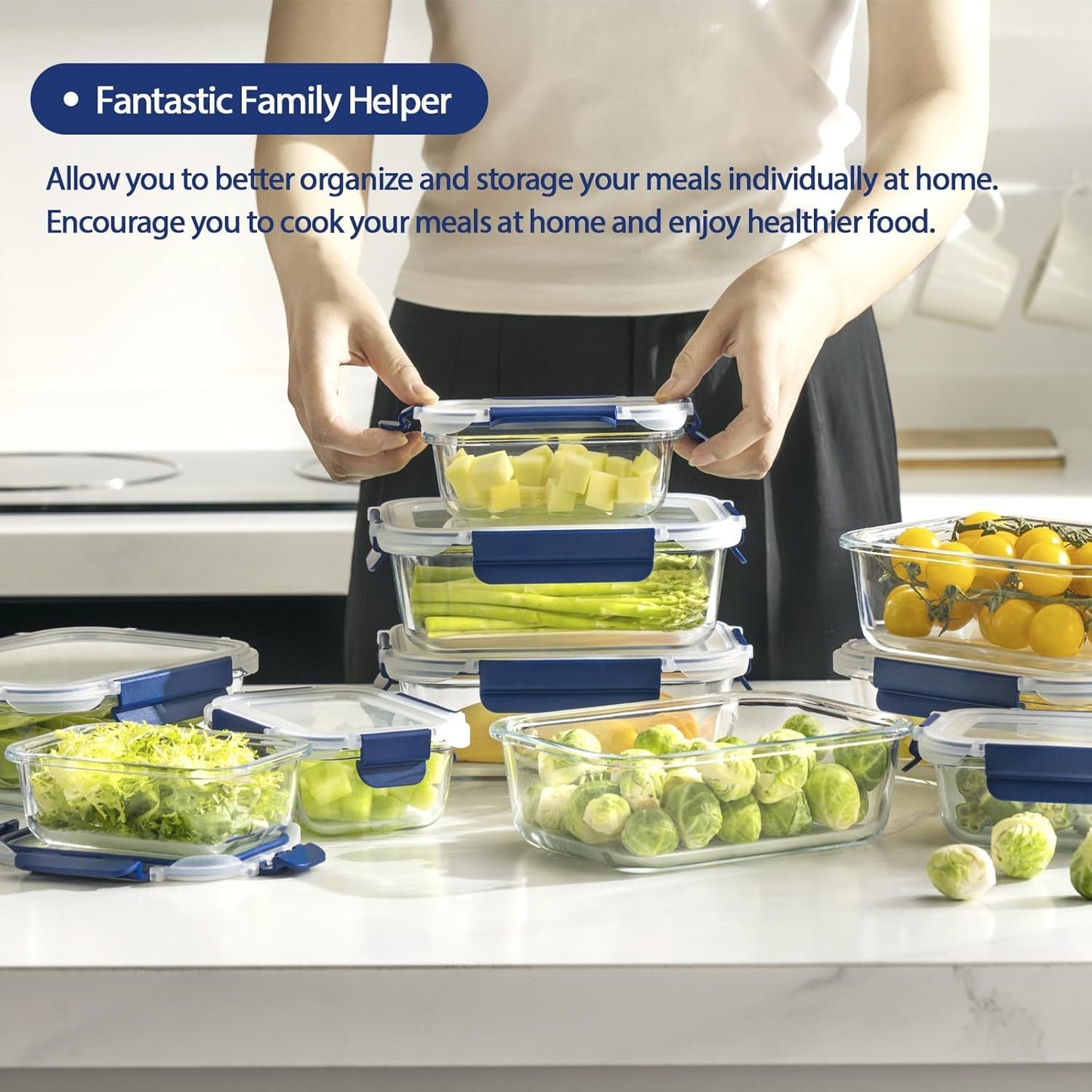 [10 pack Glass Meal Prep Containers with Lids, Glass Food Storage Containers with Snap Locking Lids for Food, Bpa-free, Easy to Open& Close/Microwave,Oven,Freezer,Dishwasher Safe/Leak-Proof