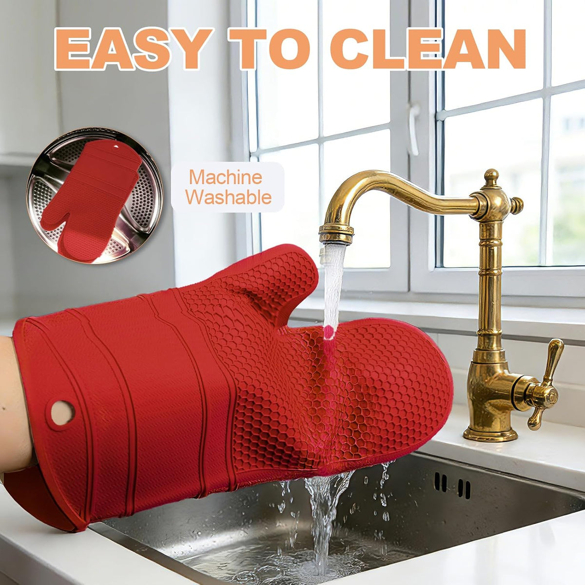 Yutat Silicone Oven Mitts - Oven Mitts and Pot Holders Sets Made of Non-Slip & BPA-Free Silicone, High Heat Resistant 500 Degrees, Perfect for Kitchen Cooking Baking BBQ, Peak Green