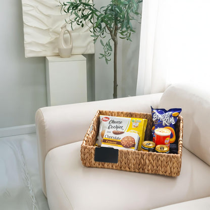 KOKODO 2-Pack Open Front Pantry Baskets, Handwoven Water Hyacinth Wicker Storage Baskets with Built-in Handles, Organizing Bins for Shelves