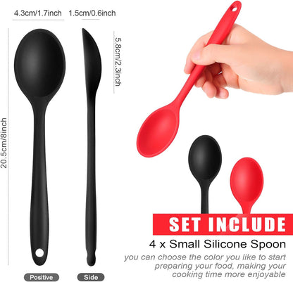 Patelai 4 Pieces Small Silicone Cooking Spoons 8 Inch Heat Resistant Silicone Serving Stirring Spoon for Kitchen Nonstick Cooking Tool Basting Utensils Dishwasher Safe(Red, Orange, Green, Purple)