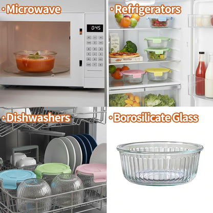 Small Round Glass Food Storage Containers with Lids, 1.5 Cup Round Food Containers set BPA-Free, 12oz Glass Lunch Bowls for Soup Leftover, Microwave, Dishwasher and Freezer Safe (4pack)