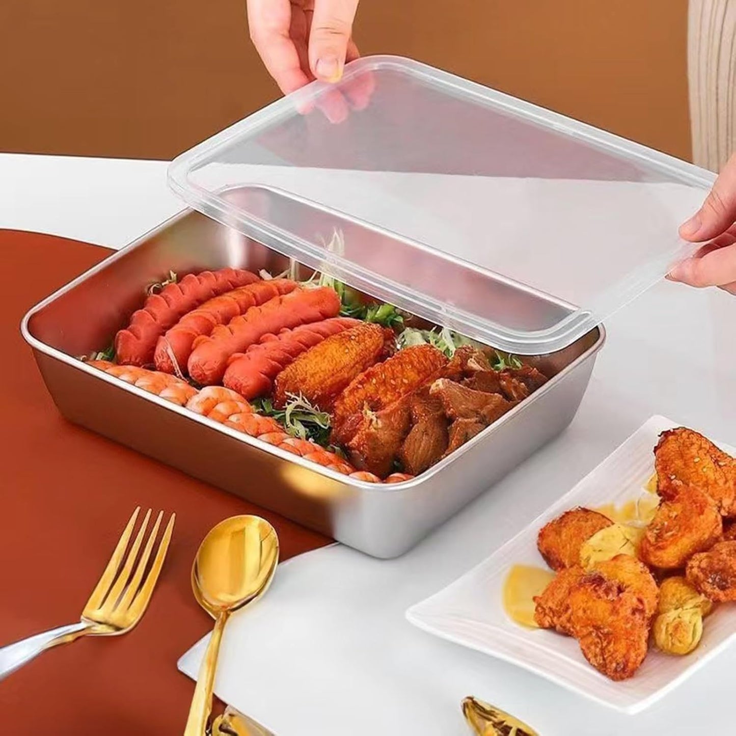 Food Prep BBQ Tray Grills Prep Serving Platter for All Your Grilled Barbecue Grilling for Cooked and Raws Meat Stainless Steel Serving Trays for Food