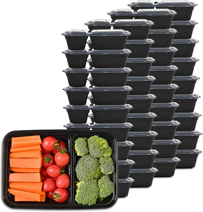 Sports Festival Meal Prep Containers Microwave Safe 16 Pack 2 Compartment with Lids, Food Storage Reusable, Stackable Bento Box, BPA Free, Freezer, Dishwasher Safe (32 oz)