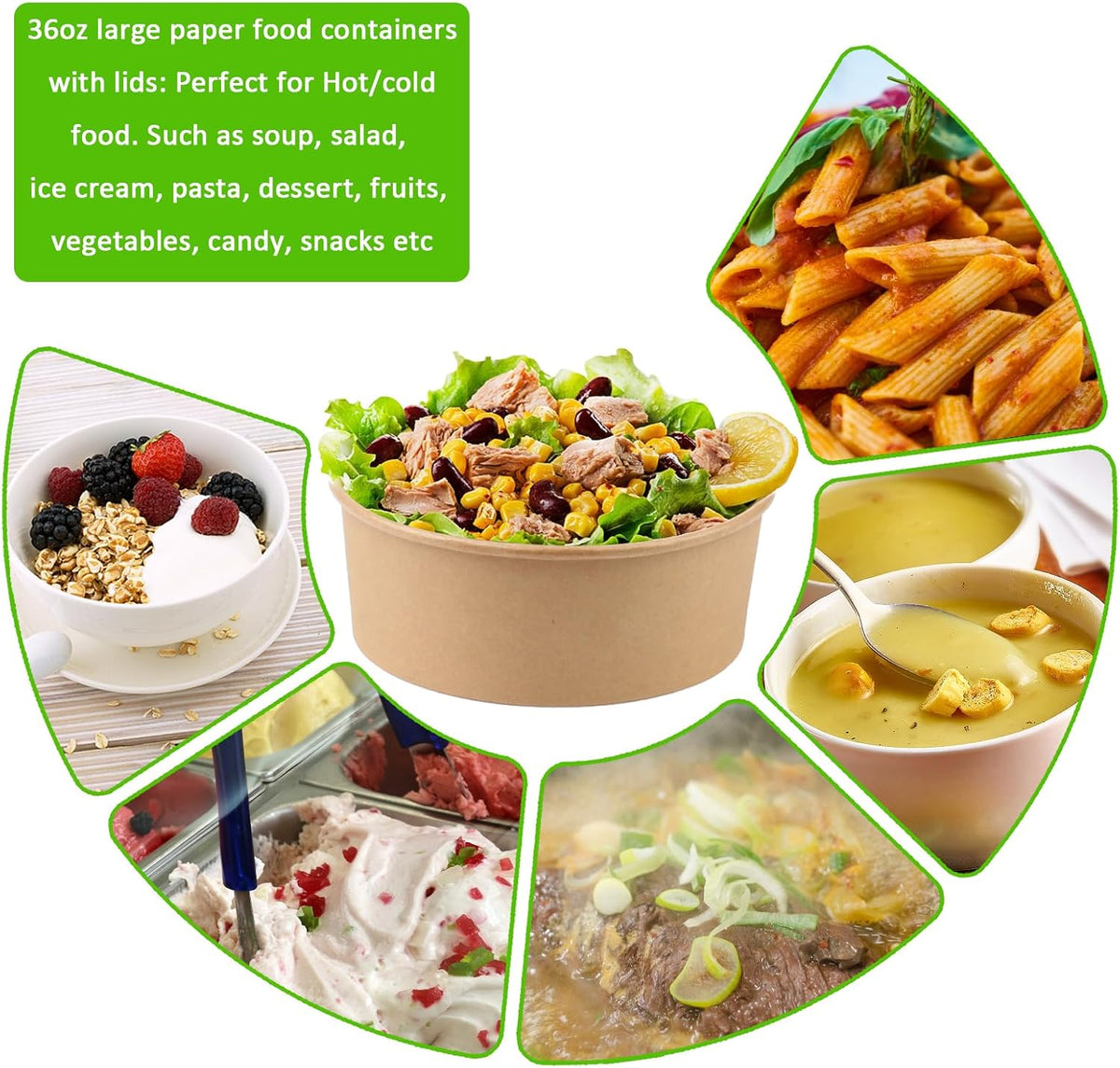 50 Sets 25oz Disposable Kraft Paper Bowls with Lids, Rectangle