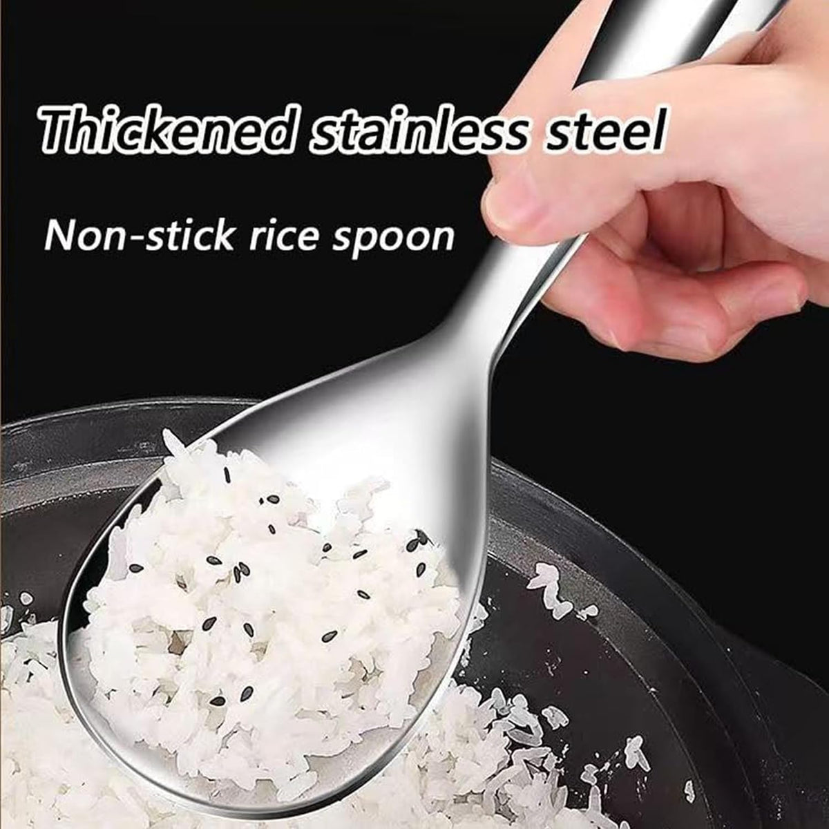 Comicfs Rice Paddle Spoon 304 Stainless Steel Thickened Rice Spoon Rice Spatula Non Stick Rice Scooper for Rice Mashed Potato Salads, Apply for Kitchen Home Restaurant Hotel Serving (Bright)