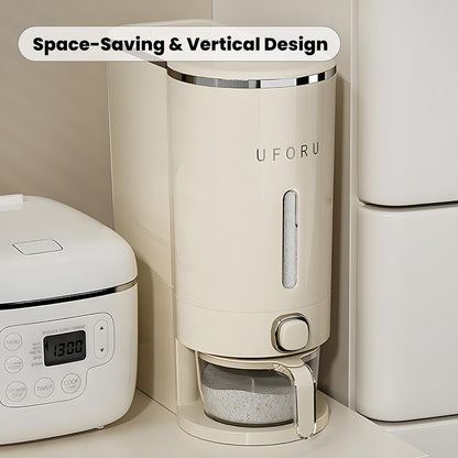UFORU Rice Dispenser, Rice Storage Container with Measuring Cup for Kitchen Pantry Household, Dry Food Storage Containers Airtight, Sealed Moisture Proof (White 13Lbs)