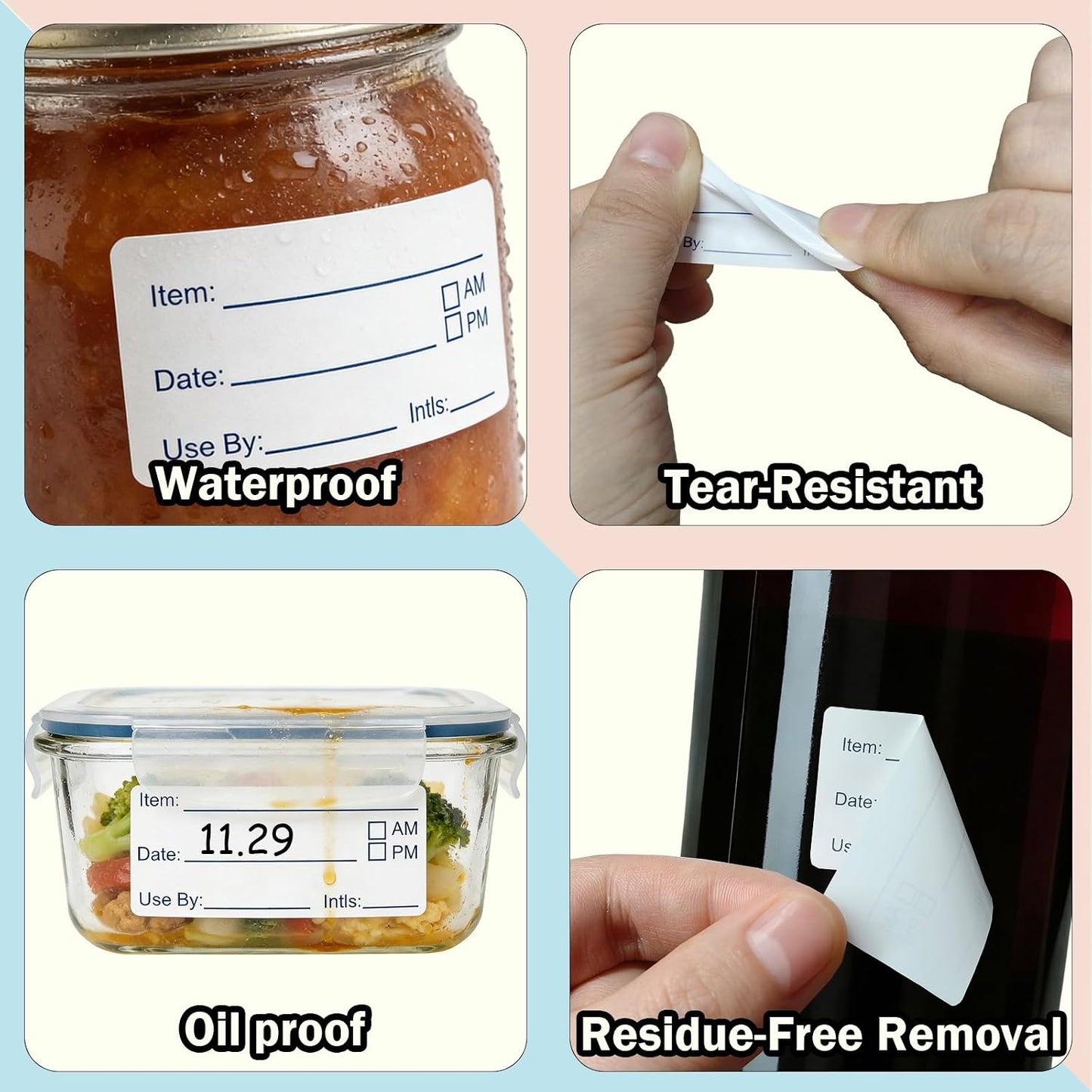 1400 Pcs Food Date Stickers, 1 x 2 Inch Removable Date Labels for Freezer & Refrigerator Food Containers, Easy to Write- Blue & Red
