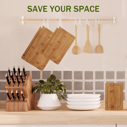 Bamboo Cutting Boards for Kitchen, Wood Cutting Board Set with Juice Grooves & Built-in Handles, Large Medium Small Chopping Board for Meat, Vegetables, Fruit
